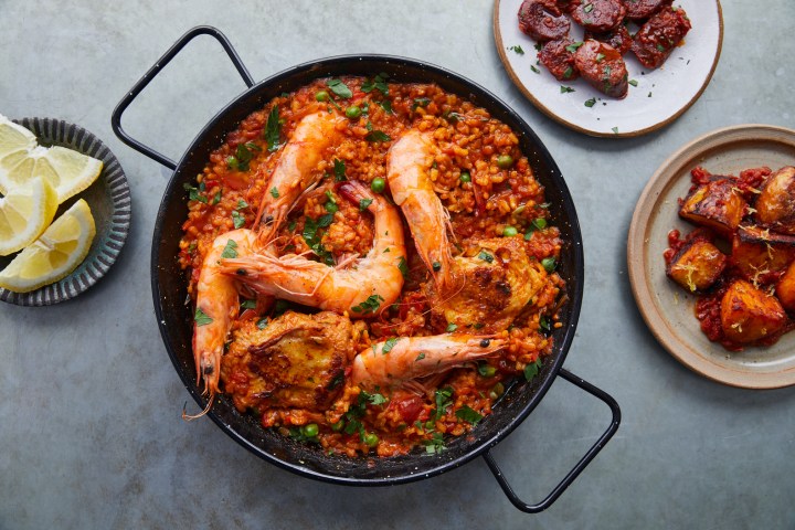 a pan of food on a table